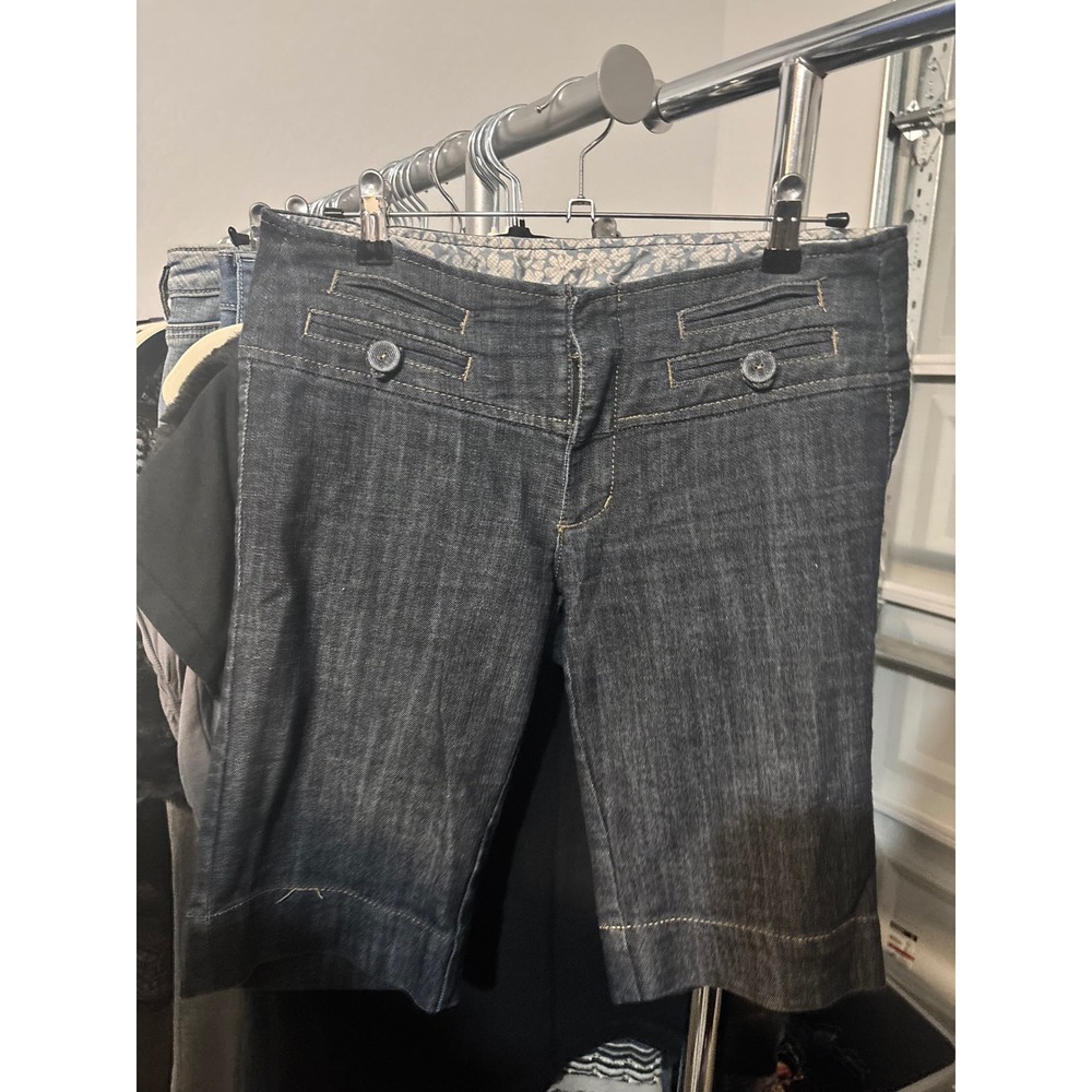 Y2K Denim Bermuda Shorts Low Rise Dark Wash Skater Long Jean Shorts Boom Boom 7